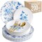 Trendables Fancy Plastic Dinnerware Sets Gold Silverware Disposable 20 X 10 Inch Charger Plates 20 X 8 Inch Dessert Plates 20 x Gold Plastic Forks and Spoons Knives